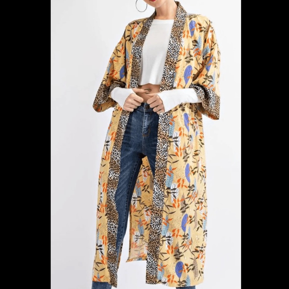 NWT Easel Floral and Animal Print Kimono Cardigan